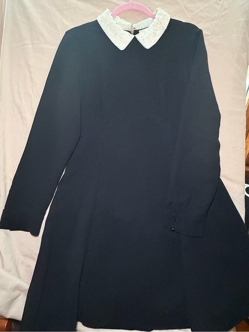 Kate Spade Classic Black Long-Sleeve Dress with White Peter Pan Collar
